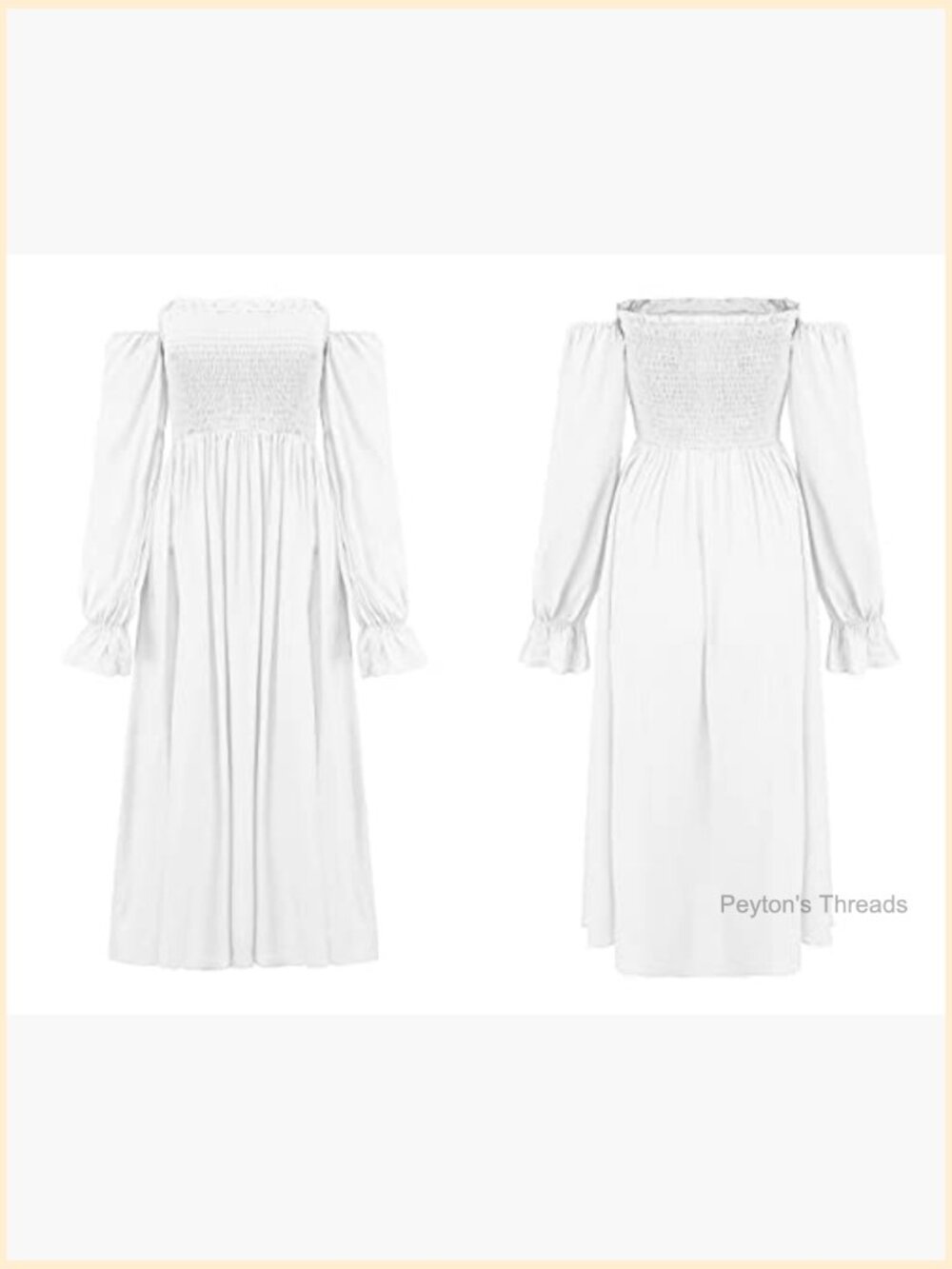 Long Sleeve Smocked Off Shoulder A-Line Midi Dress Casual Flowy - Picture 6 of 7
